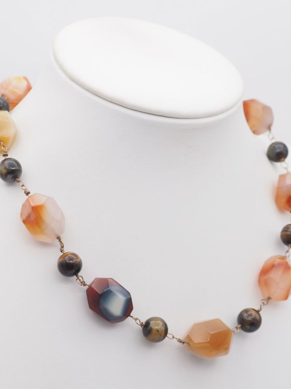 Natural Stone Beaded Necklace 16” Carnelian Agate Tiger Eye Faceted Gemstone Min